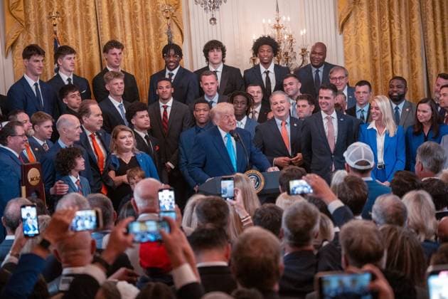 USA, Donald Trump receives Florida Gators basketball team at the White House in Washington
