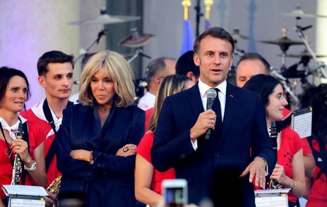 Emmanuel and Brigitte Macron during the music festival at the Elysee Palace