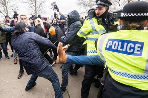 Football Lads Alliance and right-wing groups fight counter-demonstrators at Hyde Park in London