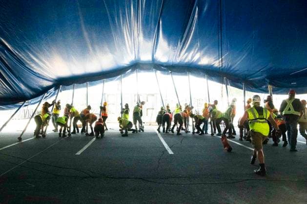 Canada, erection of Cirque du Soleil circus tent in Calgary