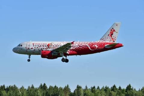 Russia, aircraft of Rossija Airlines promotes the Football World Cup 2018