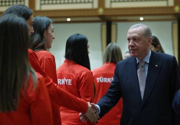 Turkey, Recep Tayyip Erdogan receives the national womens volleyball team in Ankara