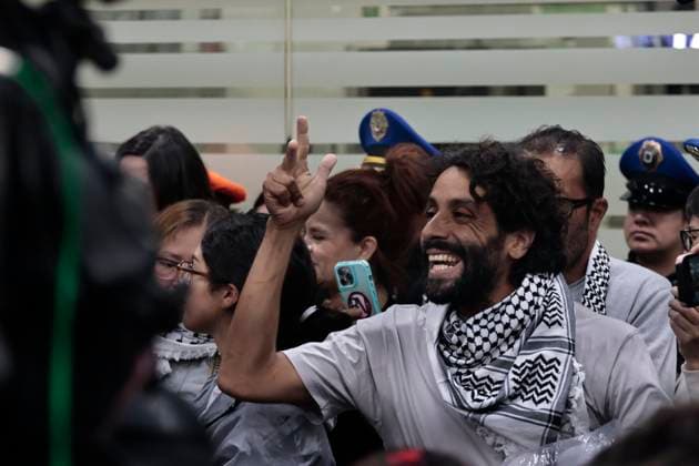 Mexico City, arrival of Global Sumud Flotilla activists after release by Israel