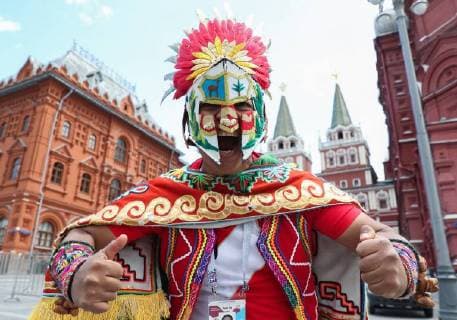 Russia, football fans on the road in Moscow