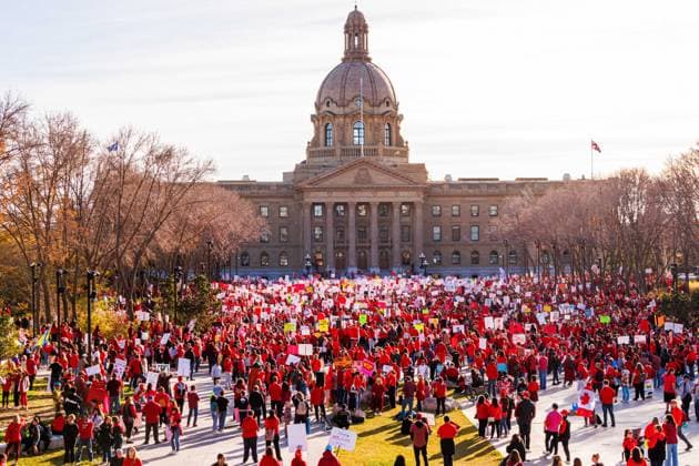 Canada, protests against education policy in Edmonton