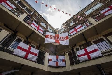 London: Houses decorated with English flags in London on the occasion of the Football World Cup in Moscow