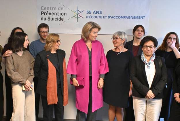 Queen Mathilde of Belgium visits suicide prevention centre in Brussels