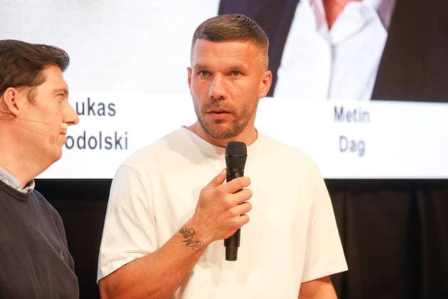 Lukas Podolski at the Franchise Expo Germany in Frankfurt am Main