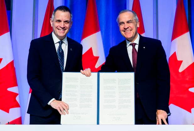 Canada, Mark Carney and Mark Sutcliffe after signing the contract in Ottawa