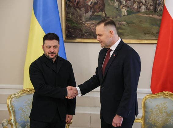 Volodymyr Zelenskyy returns Polish honour after dispute, archive footage