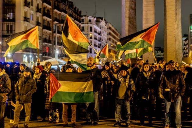 Spain, Demonstration before basketball match Real Madrid against Maccabi Tel Aviv in Madrid