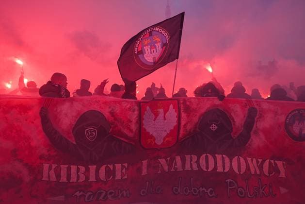 Poland, football fans on a patriotic pilgrimage to the Jasna Gora monastery in Czestochowa