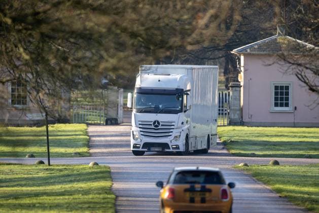 Removal van for Andrew Windsor in front of Royal Lodge in Windsor
