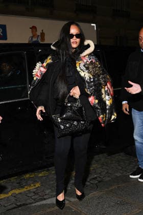 Rihanna on the road in Paris during Fashion Week