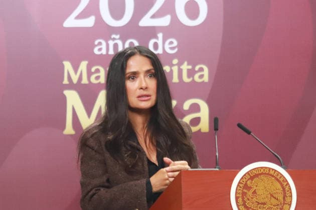 Mexico, Claudia Sheinbaum and Salma Hayek press conference in Mexico City