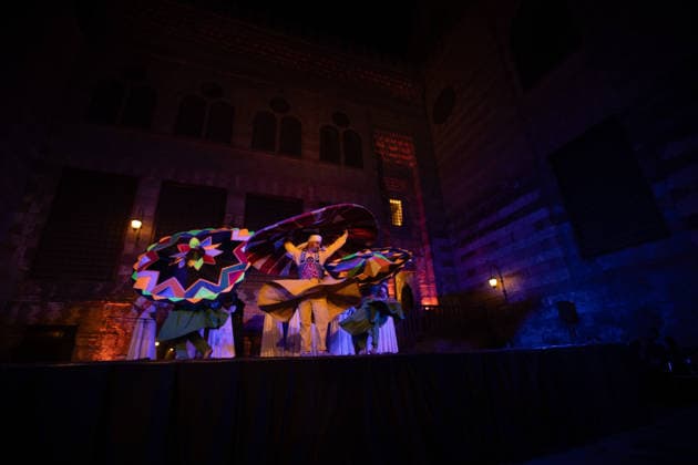 Egypt, Tennura dancers at Ramadan performance with Sufi music in Cairo