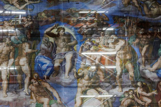 Rome, PK after cleaning Michelangelo's Last Judgement in the Sistine Chapel
