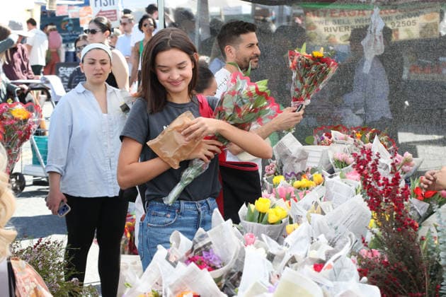 Celebrities visit weekly market in Studio City, California