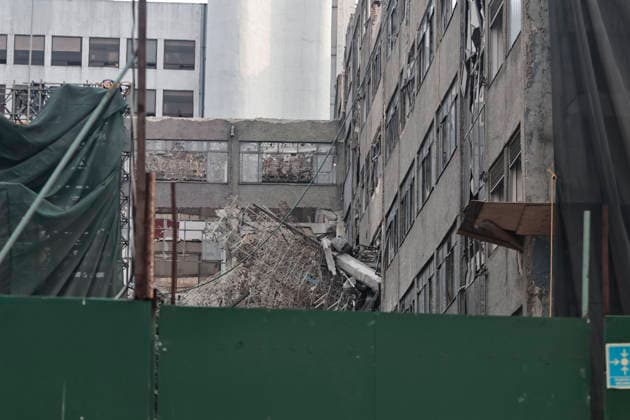 Mexico, A building damaged by the 2017 earthquake collapsed on Tlalpan Avenue in Mexico City