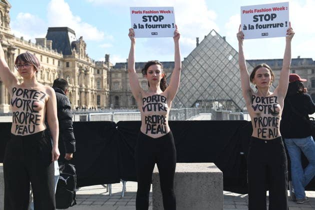 Paris Fashion Week, PETA protest action in front of Louis Vuitton fashion show