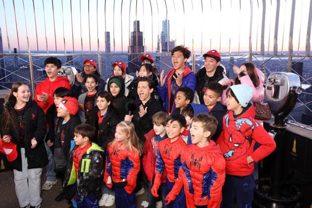 Tom Holland and Spider Man fans visit Empire State Building in New York
