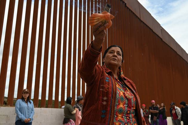 Mexico, indigenous people demonstrate against the destruction of the Kuchamaa by building a border fence