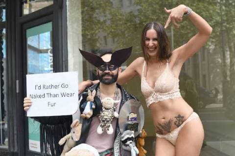 Animal rights activists protest on the fringes of London Fashion Week