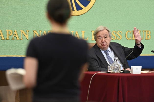 Japan, UN Secretary-General Antonio Guterres at press conference in Tokyo