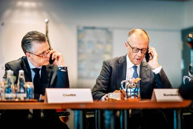 Berlin, Friedrich Merz during a crisis response exercise in the Federal Chancellery