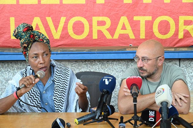 Italy, press conference of former crew members of the Global Sumud Flotilla in Campi Bisenzio
