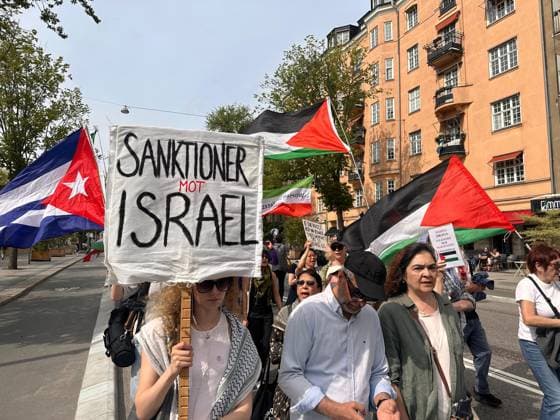 Sweden, protest against Israel's deployment against the Global Sumud Flotilla in Stockholm
