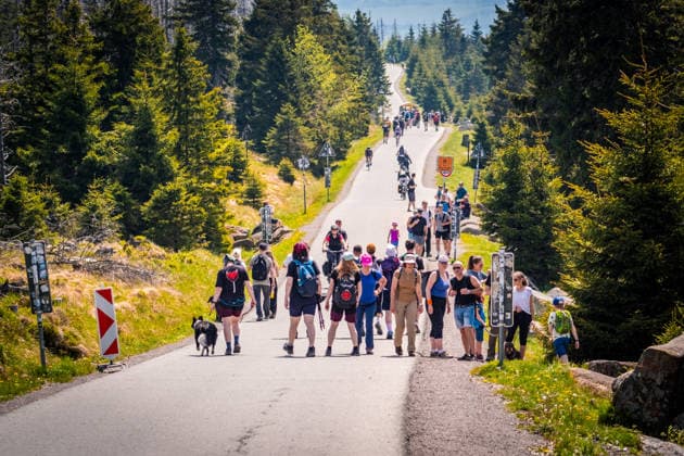Saxony-Anhalt, visitors on the Brocken in the Harz Mountains
