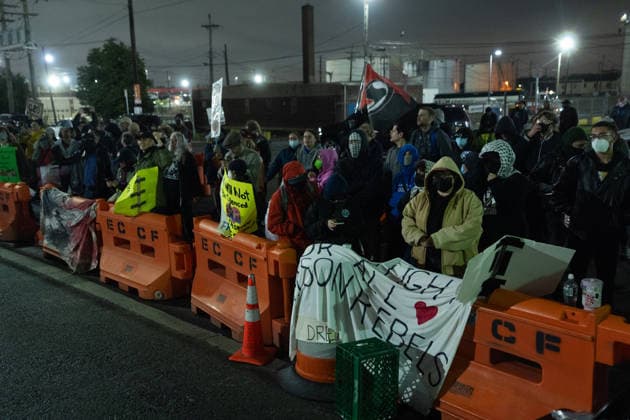 USA; Protest in front of the Delaney immigration detention centre in Newark