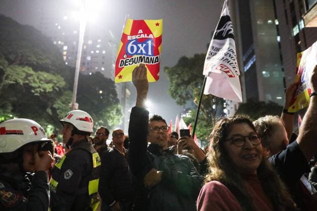 Brazil, demonstration against 6x1 labour model with trade unions and teachers in Sao Paulo