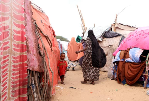 Somalia, refugees in a tent camp in Mogadishu