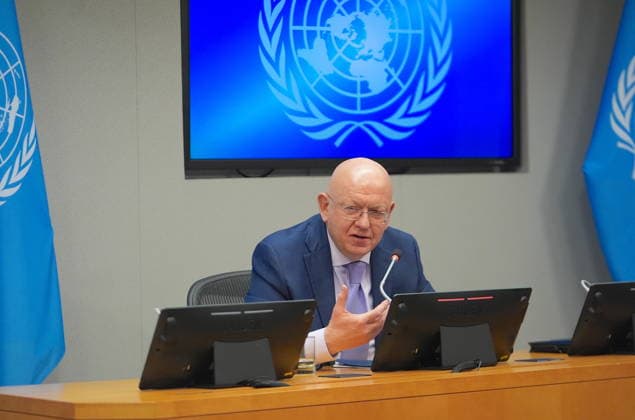 USA, Russia's UN Ambassador Vasily Nebenzia Press conference in New York