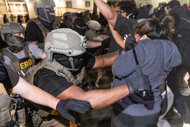 USA, Protest in front of the Delaney immigration detention centre in Newark
