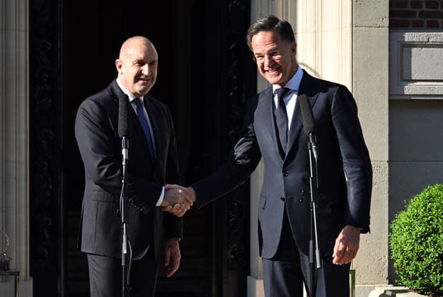 Brussels, Mark Rutte and Rosen Jelyazkov give press statement ahead of meeting at NATO