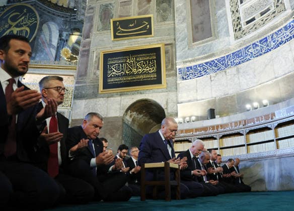 Turkey, Recep Tayyip Erdogan at Friday prayers in the Hagia Sophia in Istanbul