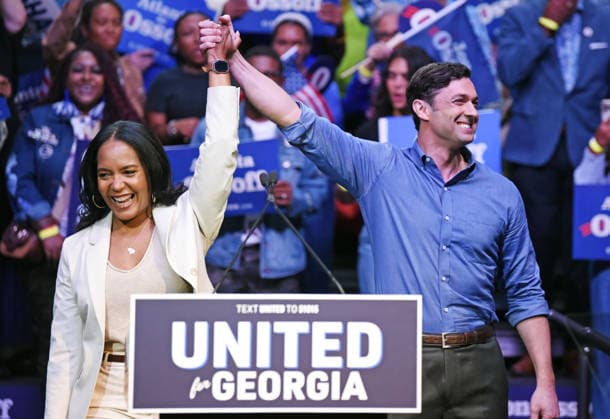 USA, Jon Ossoff and Keisha Lance Bottoms at campaign rally at the Tabernacle in Atlanta