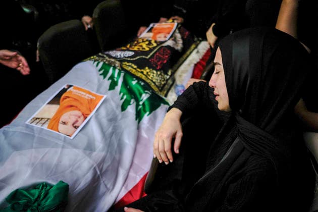 War in the Middle East, Lebanon, funeral service for family killed by Israeli attack in Wardaniyeh