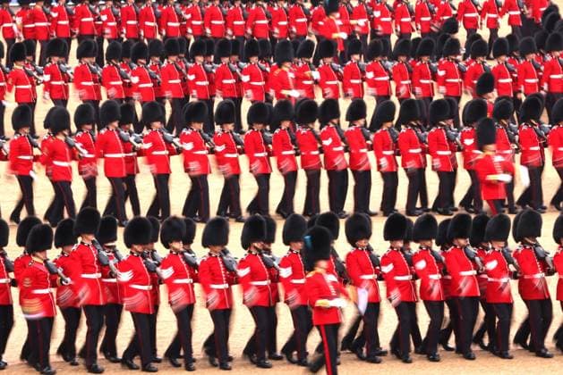 Great Britain, rehearsals for Trooping the Colour military parade in London