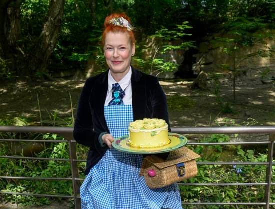 Enie van de Meiklokjes as godmother of honour at the christening of the dwarf hippo cub named Brötchen at Zoo Berlin