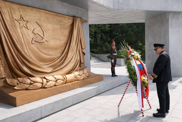 North Korea, wreath-laying ceremony at the Liberation Monument before Russia Day in Pjoengjang