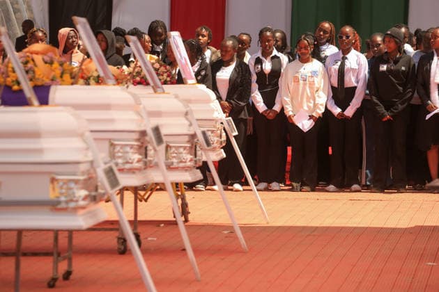 Kenya, funeral service for deceased pupils in Nakuru