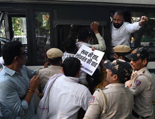 India, New Delhi, Protest against rejection of Meenakshi Natarajan's nomination for Rajya Sabha
