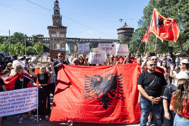 Italy, protest against construction project planned in Albania by Trump's son-in-law Jared Kushner in Milan