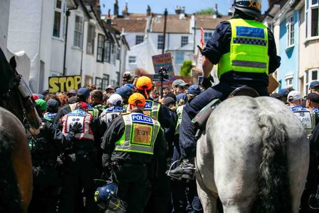 Great Britain, anti-immigration protesters demonstrate in Brighton