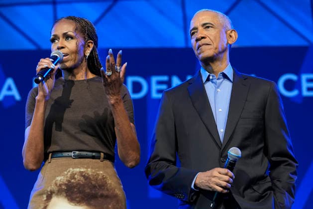 USA: Barack and Michelle Obama speak at a stakeholder event at the Obama Presidential Centre in Chicago