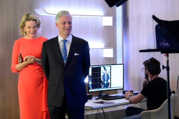 Royals, Belgium: King Philippe and Queen Mathilde visit the RTBF headquarters in Evere